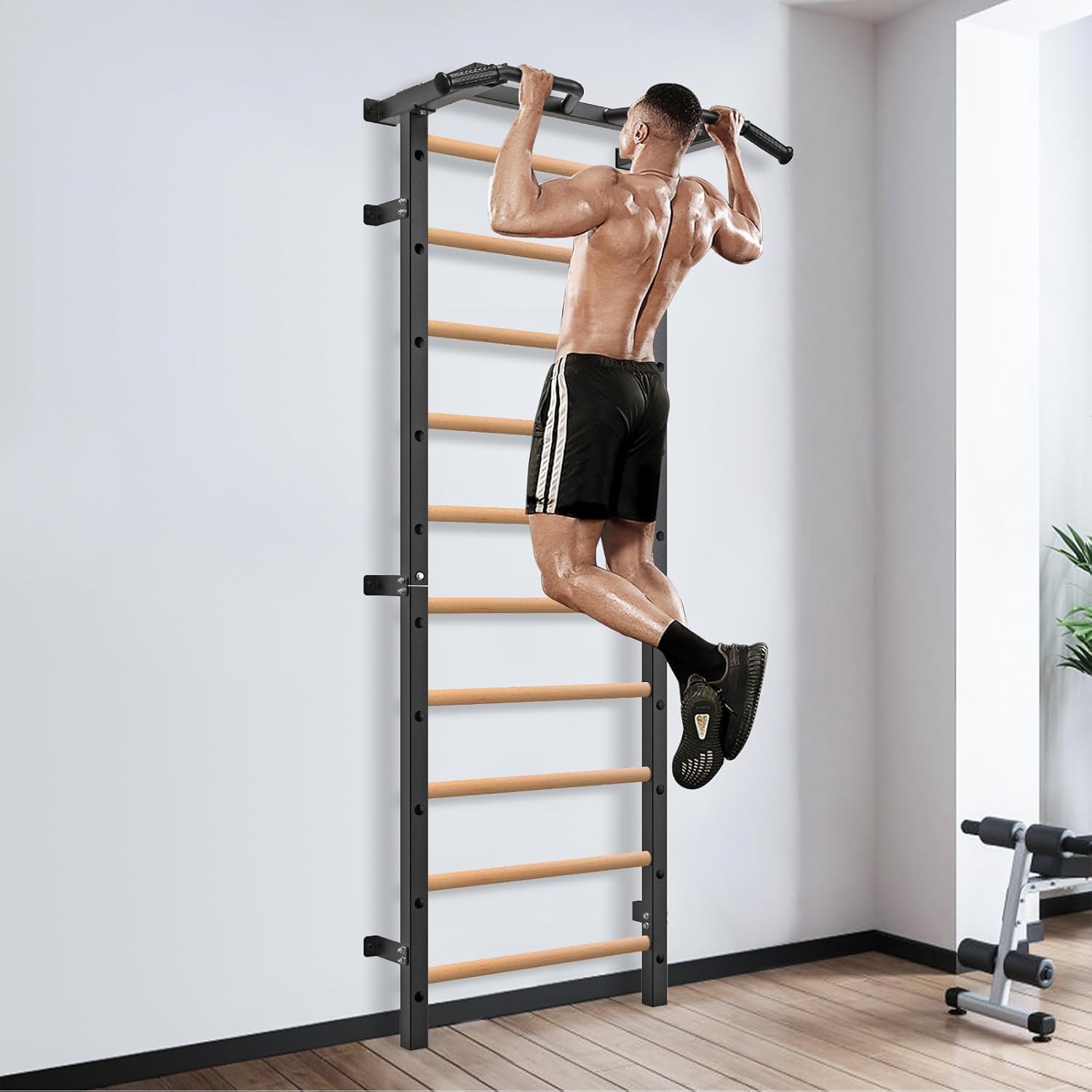 Kipika Gymnastic Stall Bar - 2"x2" Swedish Ladder with 1" Hole, Wall Mounted Pull-up Bar Ladder Suspension Trainer, Solid Wood Grips Gymnastics Training Bar for Home, Wall Gym, School - Image 8
