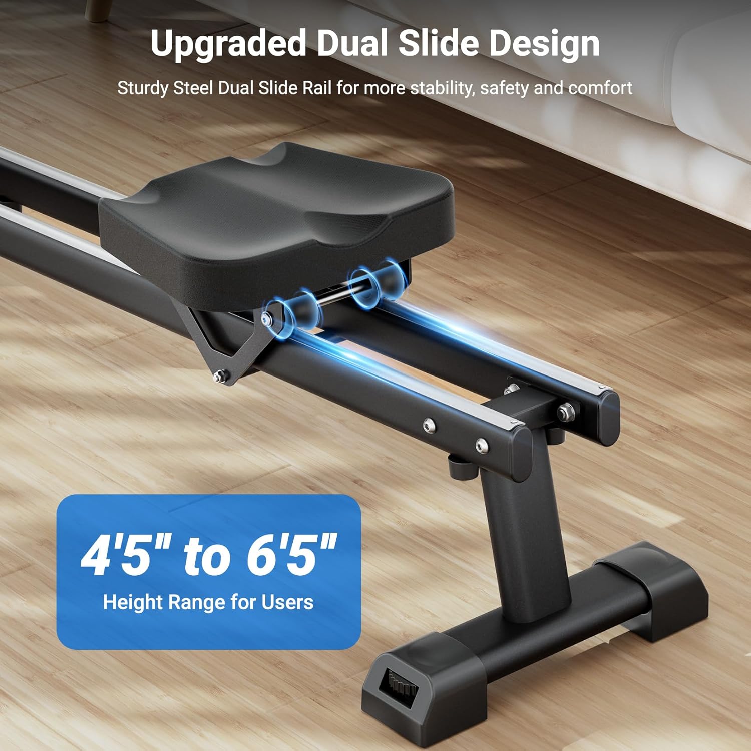 Dripex Rowing Machines for Home Use, Rowing Machine Magnetic Rower, 16 Levels of Workout Resistance, Max 350 LBS, Dual Slide Rail, Bluetooth App Compatible, LCD Monitor, Row Machine for Gym Exercise - Image 4