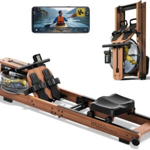 Water Rowing Machine for Home, Foldable Rower Machines with Comfortable Seat and Quick-Folding Design, Wooden Water Rower with 350LBS Weight Capacity