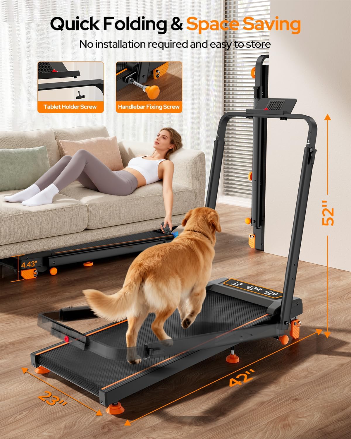 Walking Pad Treadmill with Incline & Adjustable Height, 4 in 1 Folding Under Desk Treadmill, 2025 Upgraded 3.5HP Walking Pad with Handle Bar, Electric Portable Treadmills for Home 350LBS, LED Display - Image 5