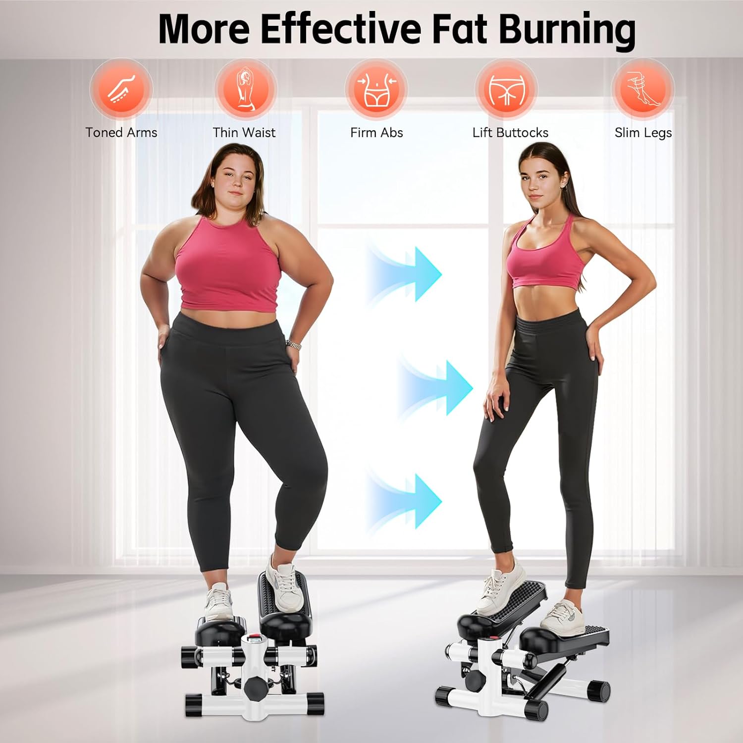Steppers for Exercise at Home, Mini Stepper with Resistance Bands, 360LBS Capacity Portable Stair Stepper for Home, Hydraulic Fitness Stair Stepper with LCD Monitor - Image 2