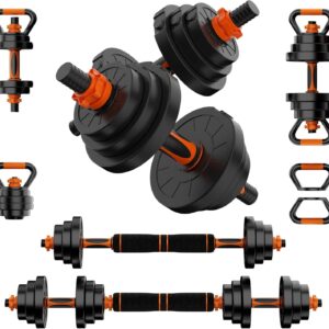 VTORY Adjustable Dumbbell Set, 30/50/70/90lbs Free Weights Dumbbells Set, 4 in1 Dumbbell Barbell Kettlebell Push-Up Stand Weight Set, Dual-Lock Safety Grip, Ergonomic Design, Weight Set for Home Gym, Set of 2