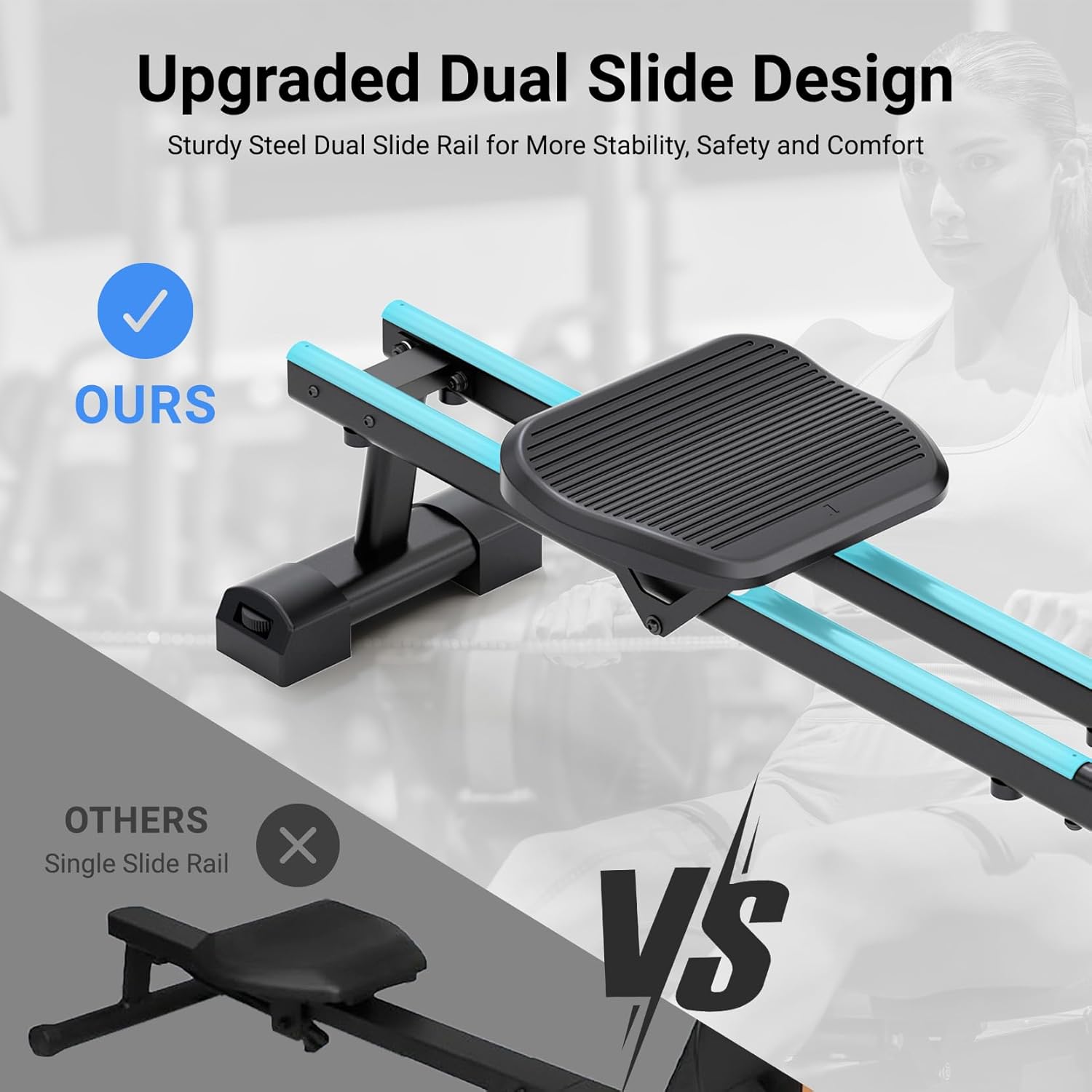 Dripex Rowing Machines for Home Use, Rowing Machine Magnetic Rower, Max 350 LBS, 16 Levels of Workout Resistance, Dual Slide Rail, Bluetooth App Compatible, LCD Monitor, Row Machine for Gym Exercise - Image 5