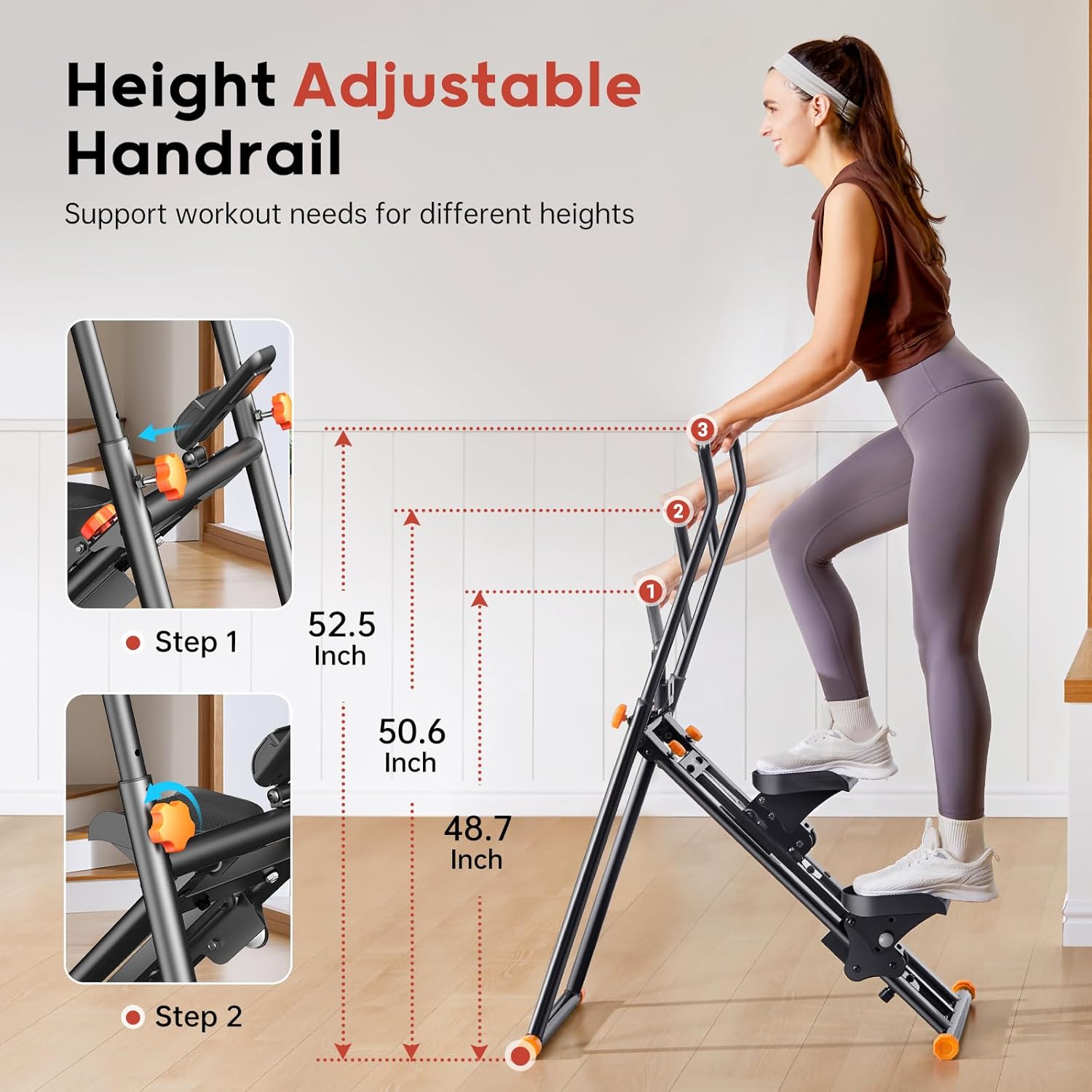Foldable Stair Stepper Machine - Vertical Stair Climber for Home Gym, Full-Body Cardio Workout Equipment with Adjustable Handlebar & Pedals, Extended Step Range Design - Image 4
