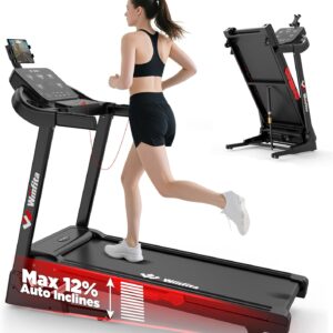 3.5HP Folding Treadmills for Home with Incline Optional, 300 lbs Capacity, 8.0MPH Speed, 17” Wide Belt, App, Bluetooth Connection, 64 Programs, USB Charging Port, BMI Detector for Home Use