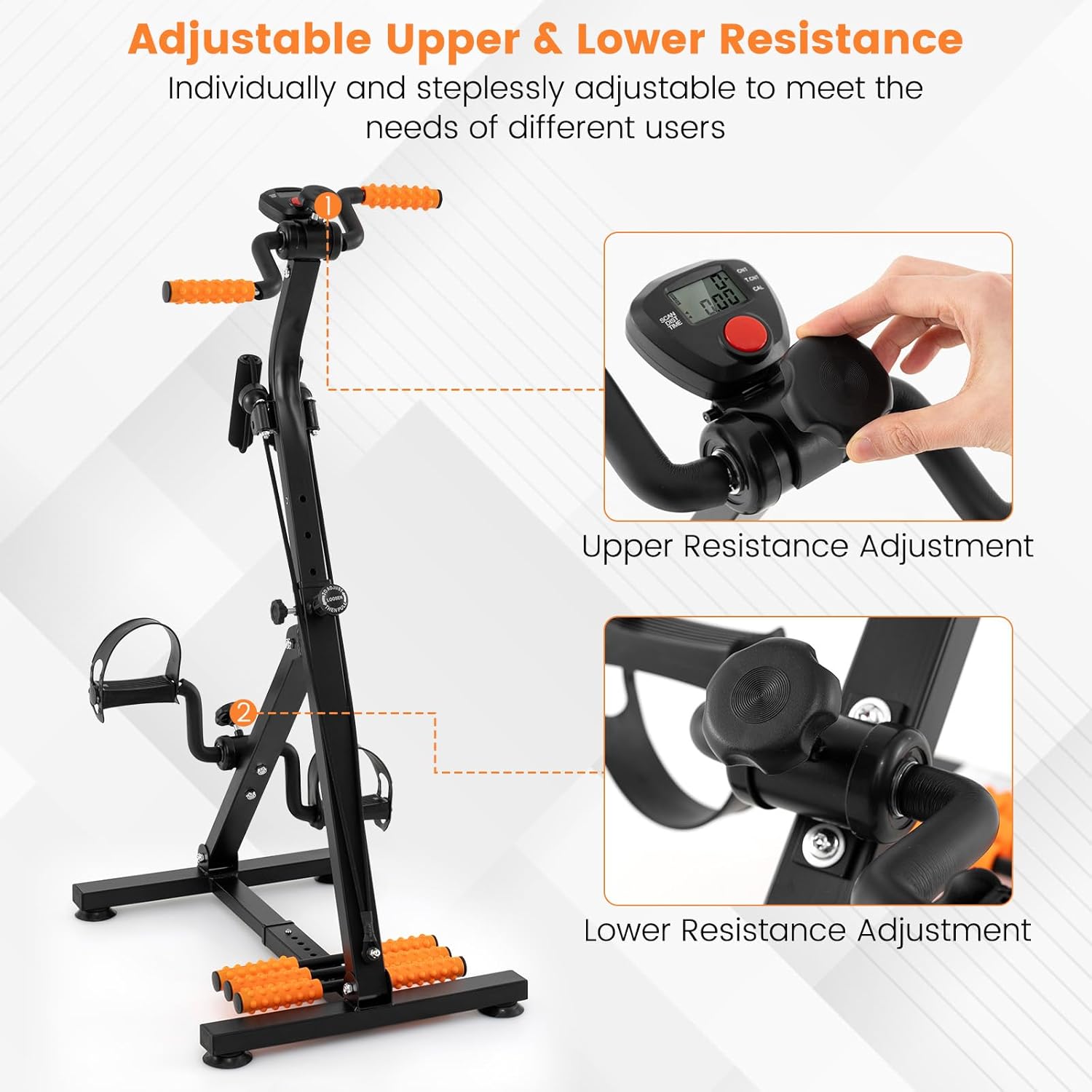 GYMAX Pedal Exercise Bike for Seniors, Hand Arm Leg and Knee Fitness Machine with Massage, LCD Monitor, Adjustable Height and Length for Total Body, Home Exercise Equipment for Elderly - Image 7