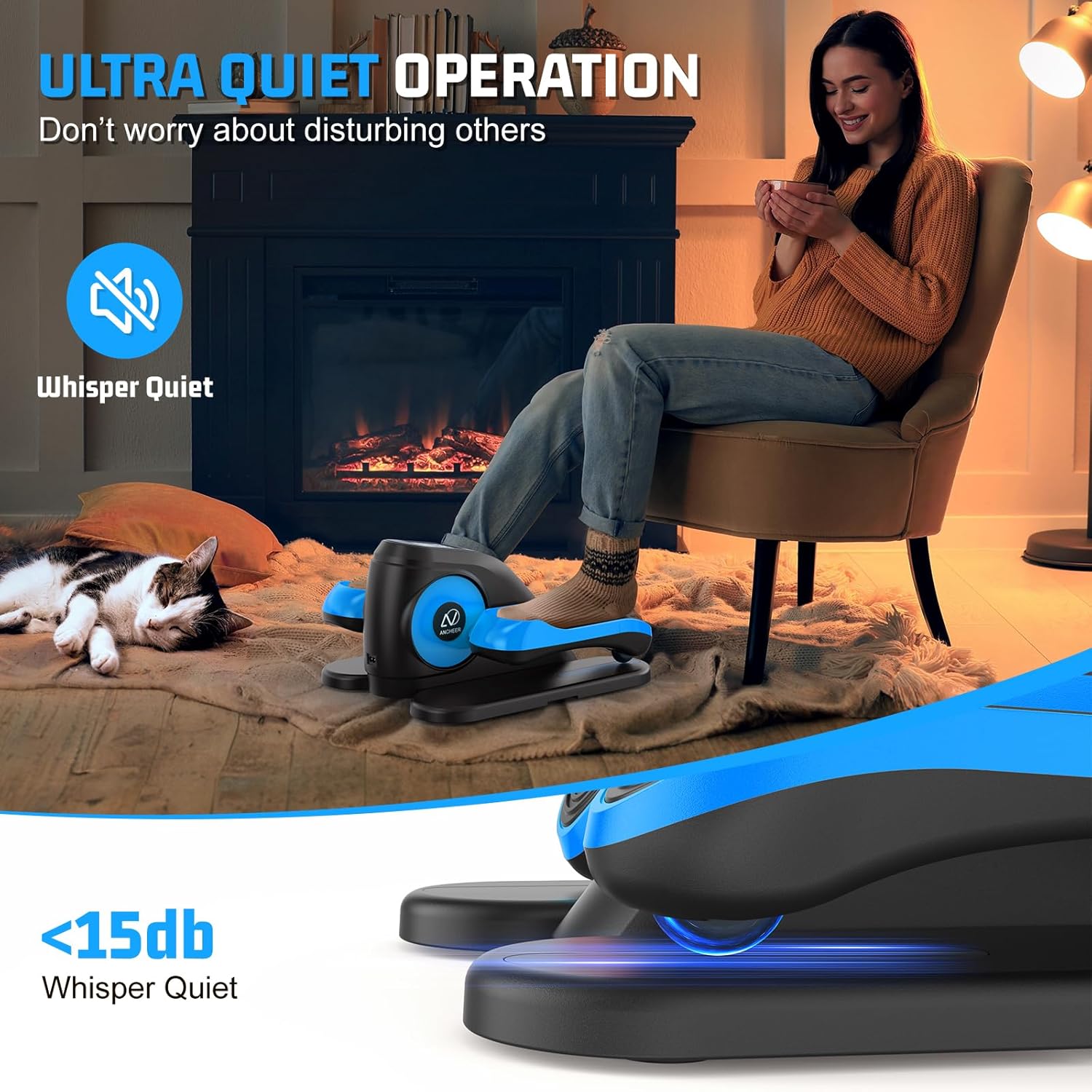 ANCHEER Under Desk Elliptical, Electric Ellipse Leg Exerciser with 12 Adjustable Resistance & Speeds, P1-P12 Modes, Quiet Seated Pedal Exerciser with Remote Control, 100% Pre-assembled for Home Office - Image 4