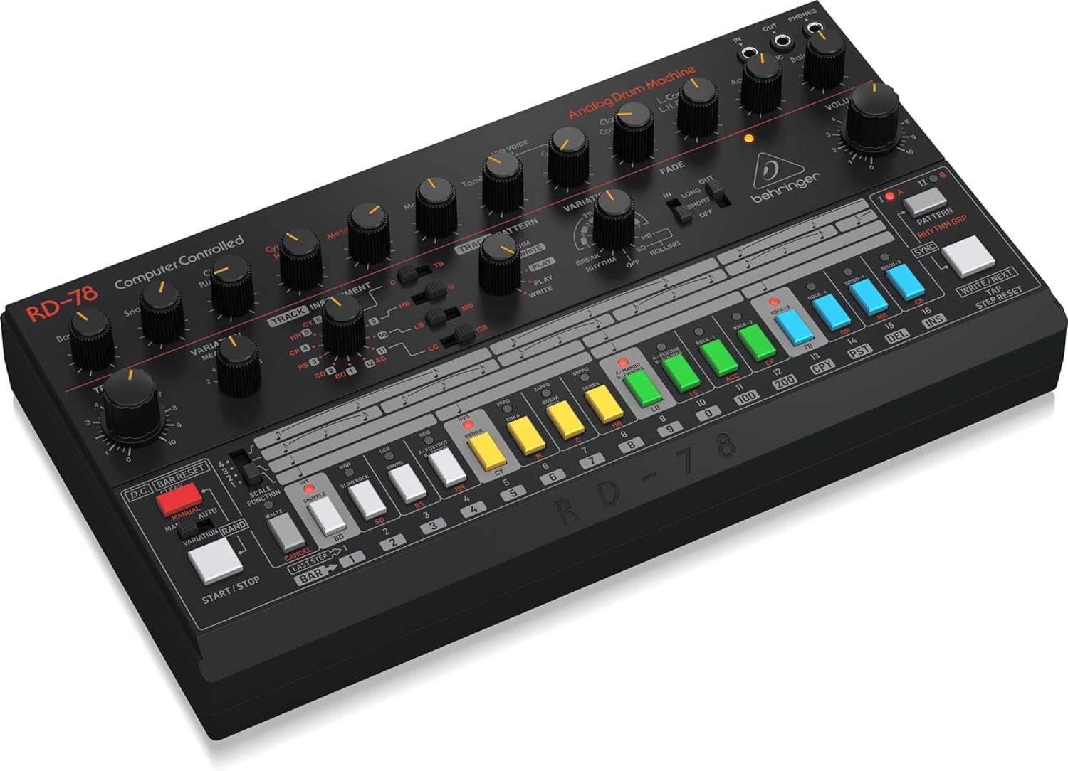 Behringer RD-78 Classic Analog Drum Machine with 15 Drum Sounds, 34 Rhythm Presets, 16-Step Sequencer for Music Production and Live Performance - Image 3