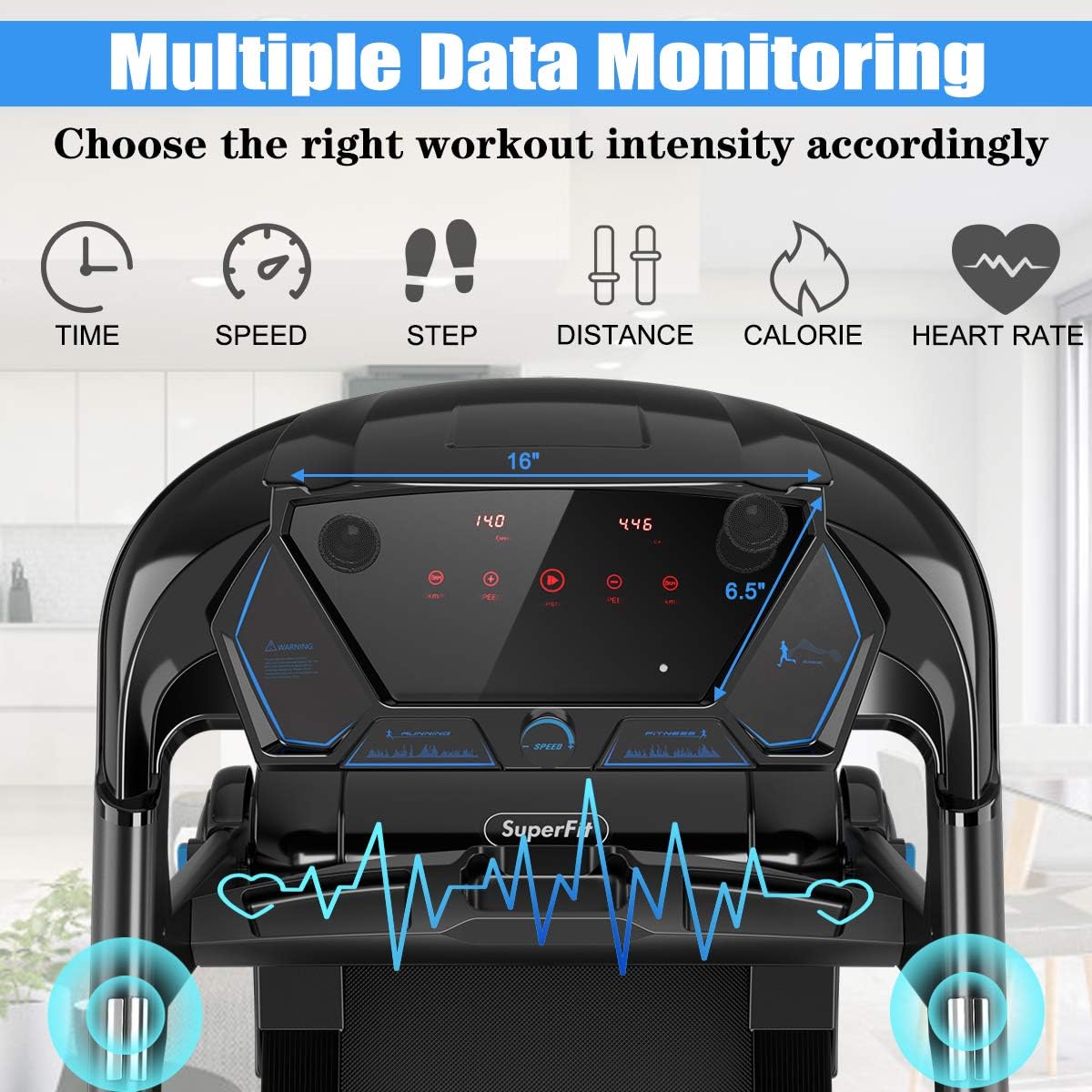 Goplus Folding Treadmill, Superfit Electric Portable Treadmill with Blue Tooth Speaker, APP Control and 16.5'' Wide Tread Belt, Running Jogging Machine for Home and Office Use - Image 2
