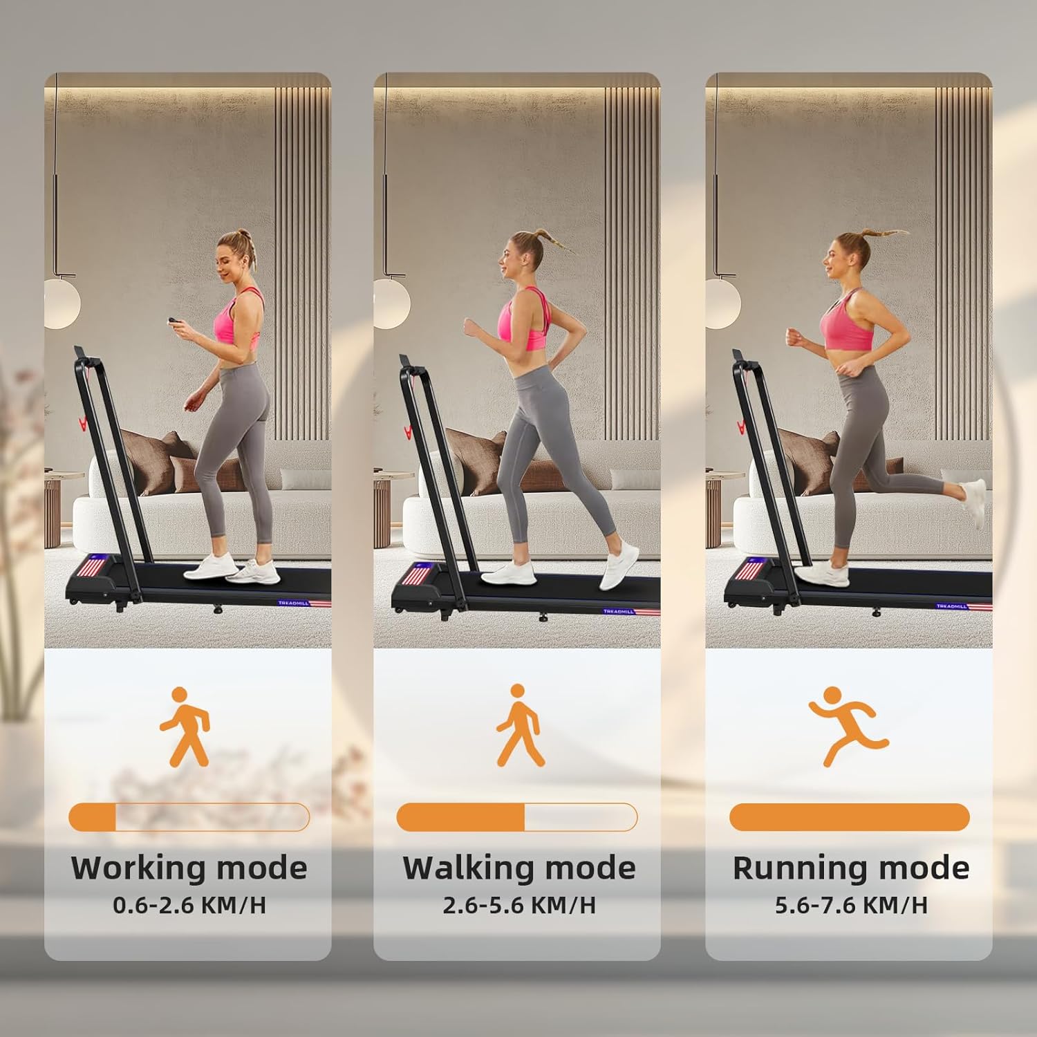 Treadmill with Handle Bar, 2.5HP Walking Pad with Handle, Portable Under Desk Treadmill for Home Office, 300LBS Capacity, Adjustable Incline, Large LED Display, Remote Control - Image 6