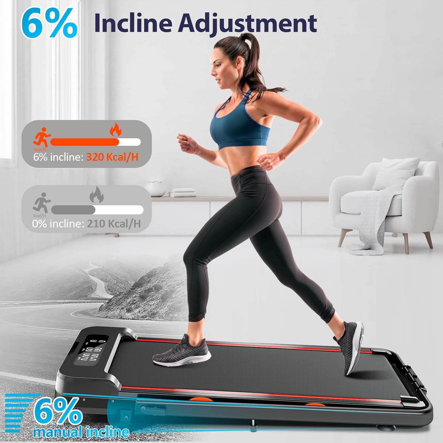 Incline Treadmill for Home, 300+ lb Capacity, Quiet Foldable Treadmills with Handle Bar, Compact Running Machine Walking Pad with APP - Image 2