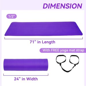 Yoga Mat, 1/2-Inch Extra Thick High Density Exercise Mat, Anti-Tear Exercise Yoga Mat with Carrying Strap, Suitable for Various Yoga Exercises