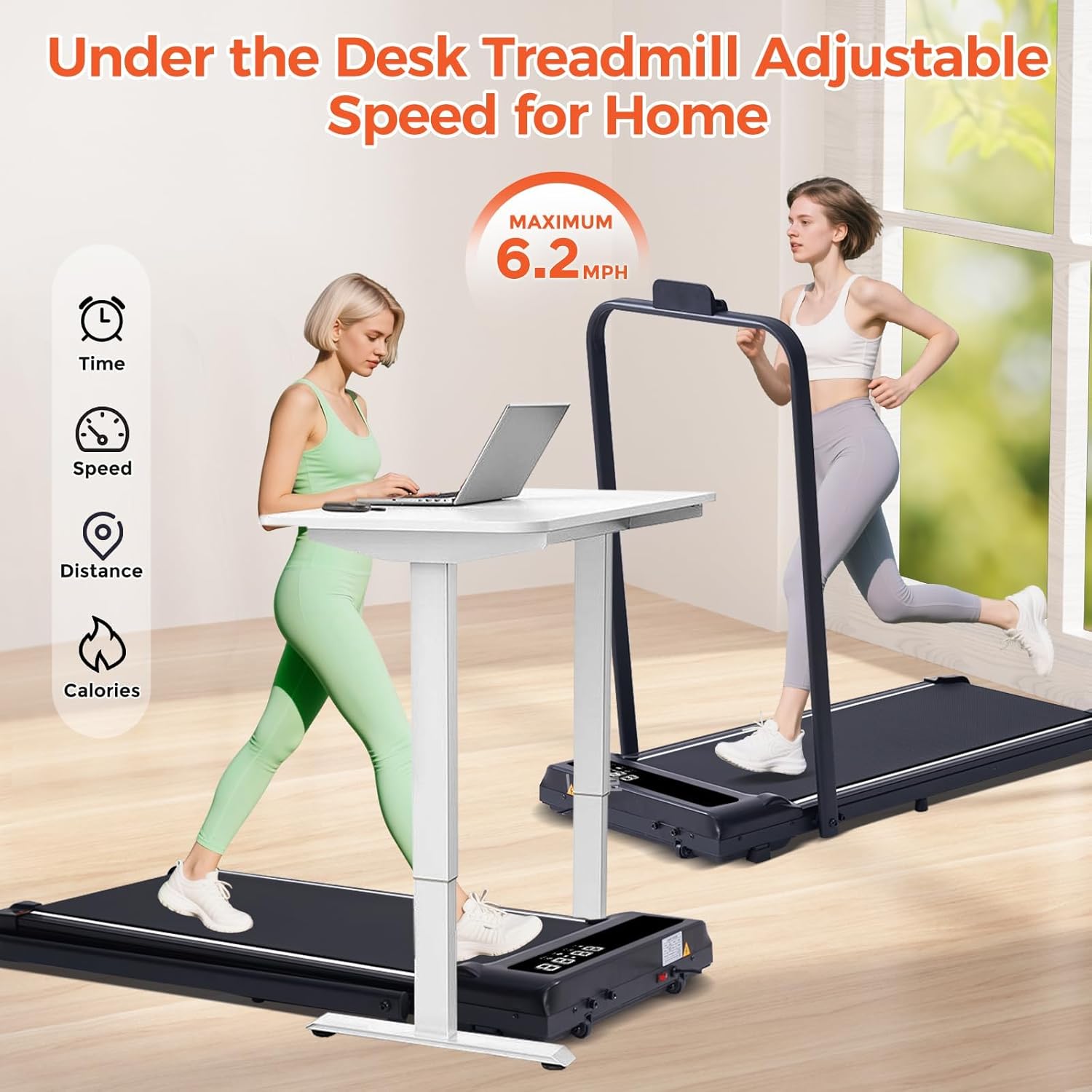 Folding Walking Pad Treadmill with Handle Bar, 3.5HP Compact Portable Foldable Walking Pads Treadmill with Handles, Electric Small Treadmills for Home Office Apartment, LED Display, 400 LBS Capacity - Image 7