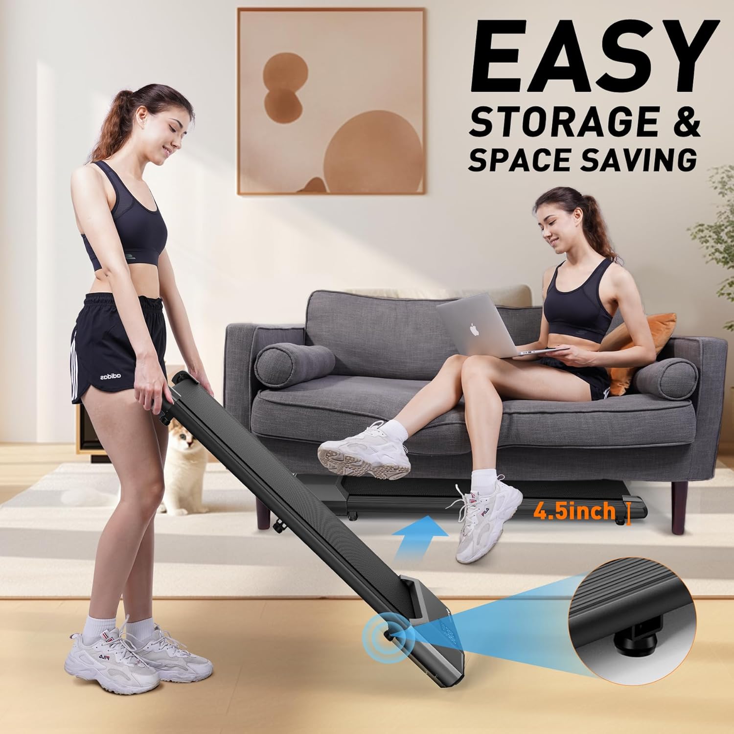 DeerRun Walking Pad, 2024 Upgrade Smart Under Desk Treadmill, 2.2HP Small Quiet Portable Treadmill, Walking Treadmill Under Desk, APP & Remote Control, Knee-Protective, No-Assembly - Image 4