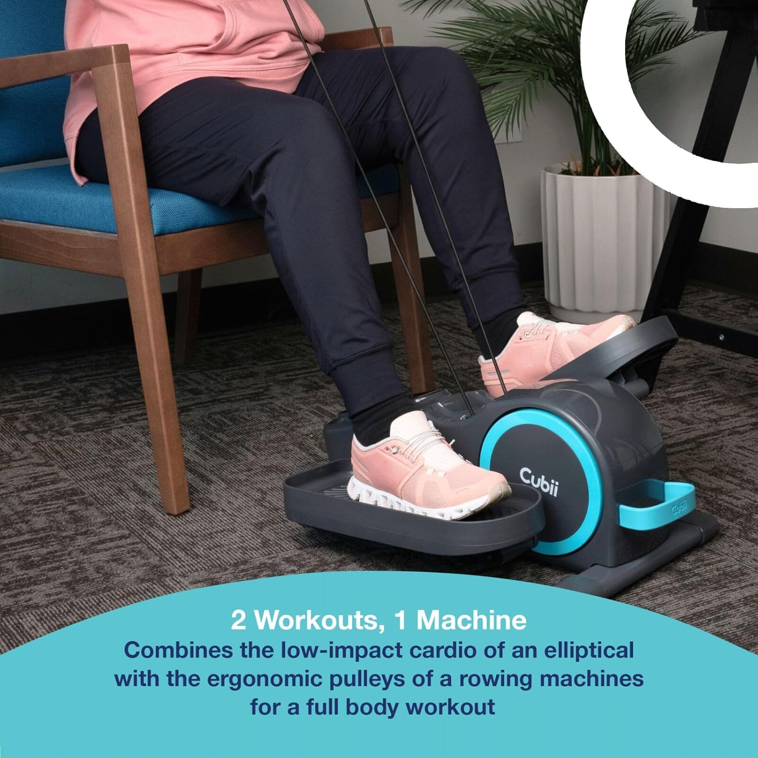 Cubii Total Body - Under Desk Seated Elliptical Pedal Exerciser with Built in Upper Body Resistance Bands, 12 Levels of Resistance, LCD Display, Whisper Quiet with Bluetooth - Adult to Seniors - Image 6