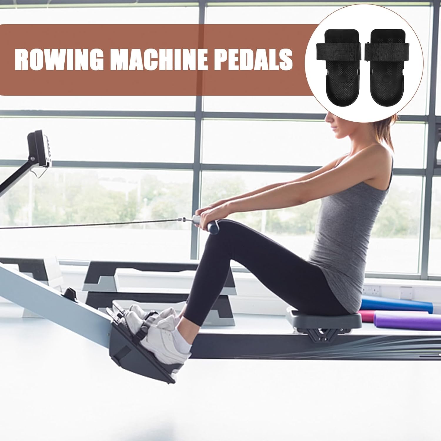 1 Pair Foot Pedal Fitness Equipment Sunny Health Machine Spare Parts Rowing Machine Foot Pedal Strap Rowing Pad Rower Replacement - Image 5