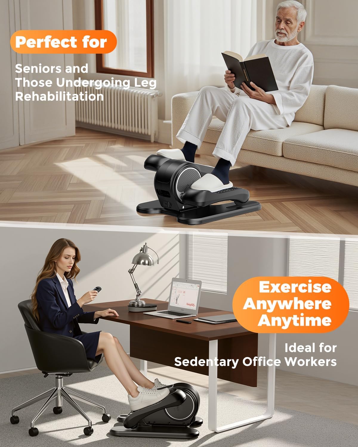 Under Desk Elliptical Machine for Home Workout, 12 Levels Speeds Ellipse Leg Exerciser While Sitting Quiet & Portable Seated Pedal Exerciser with Remote Control & Non-Slip Pad - Image 5