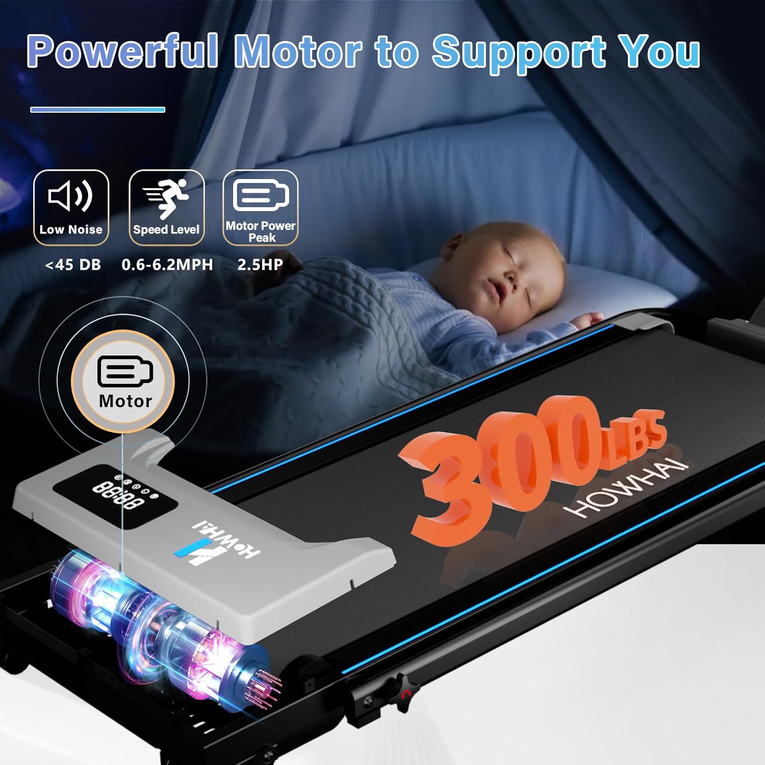 Walking Pad Treadmill with Incline, 2 in 1 Foldable Under Desk Treadmills for Home/Office, Portable Treadmill with App, Bluetooth Music, Remote Control & LED Display (300lbs Capacity) - Image 3