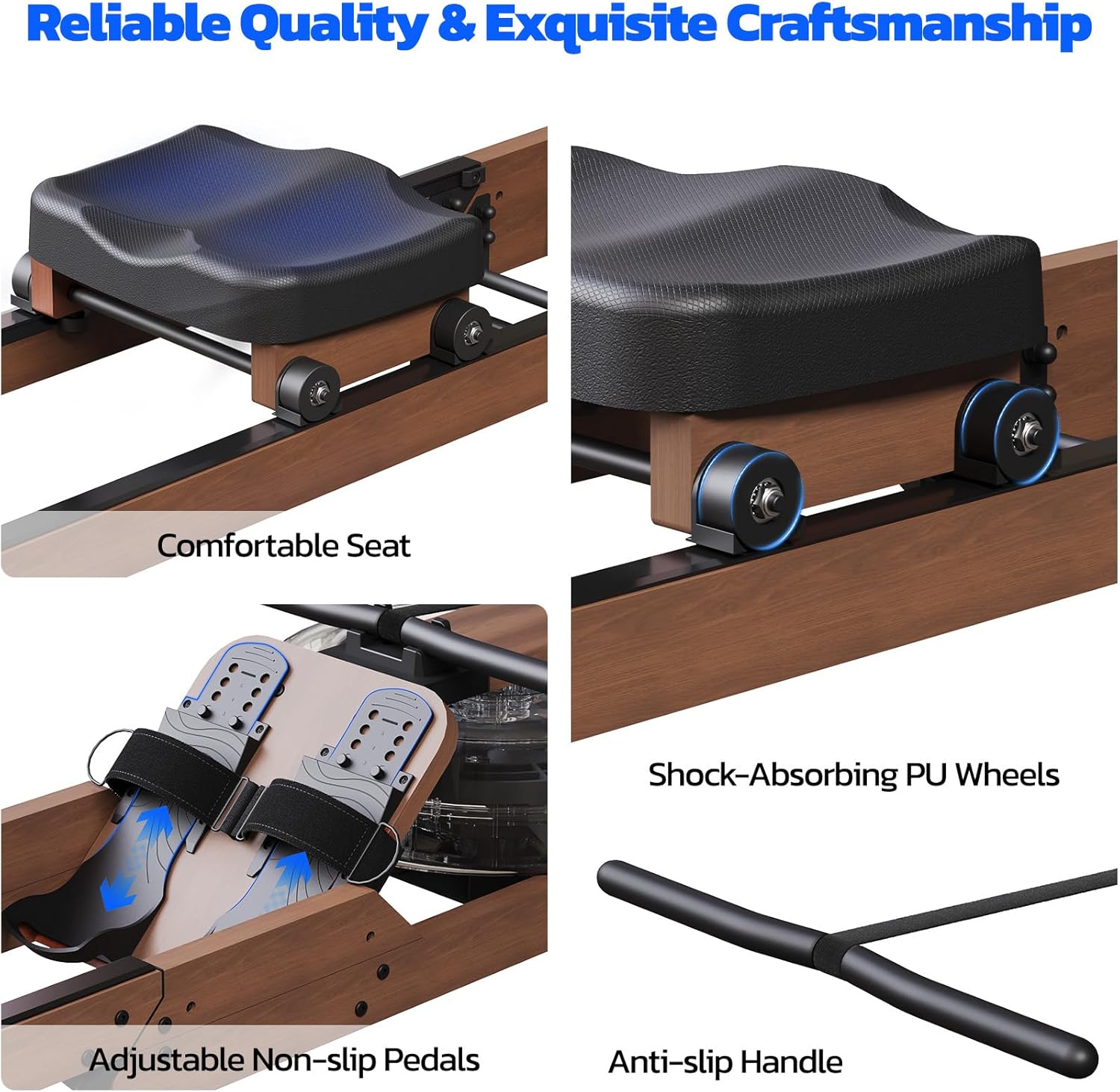 Dripex Water Rowing Machines for Home Use, Foldable Row Machine with 400LBS Weight Capacity, Rower Machine with Dedicated LCD Monitor, Comfortable Seat, Bluetooth App Compatible for Home Gym Exercise - Image 7