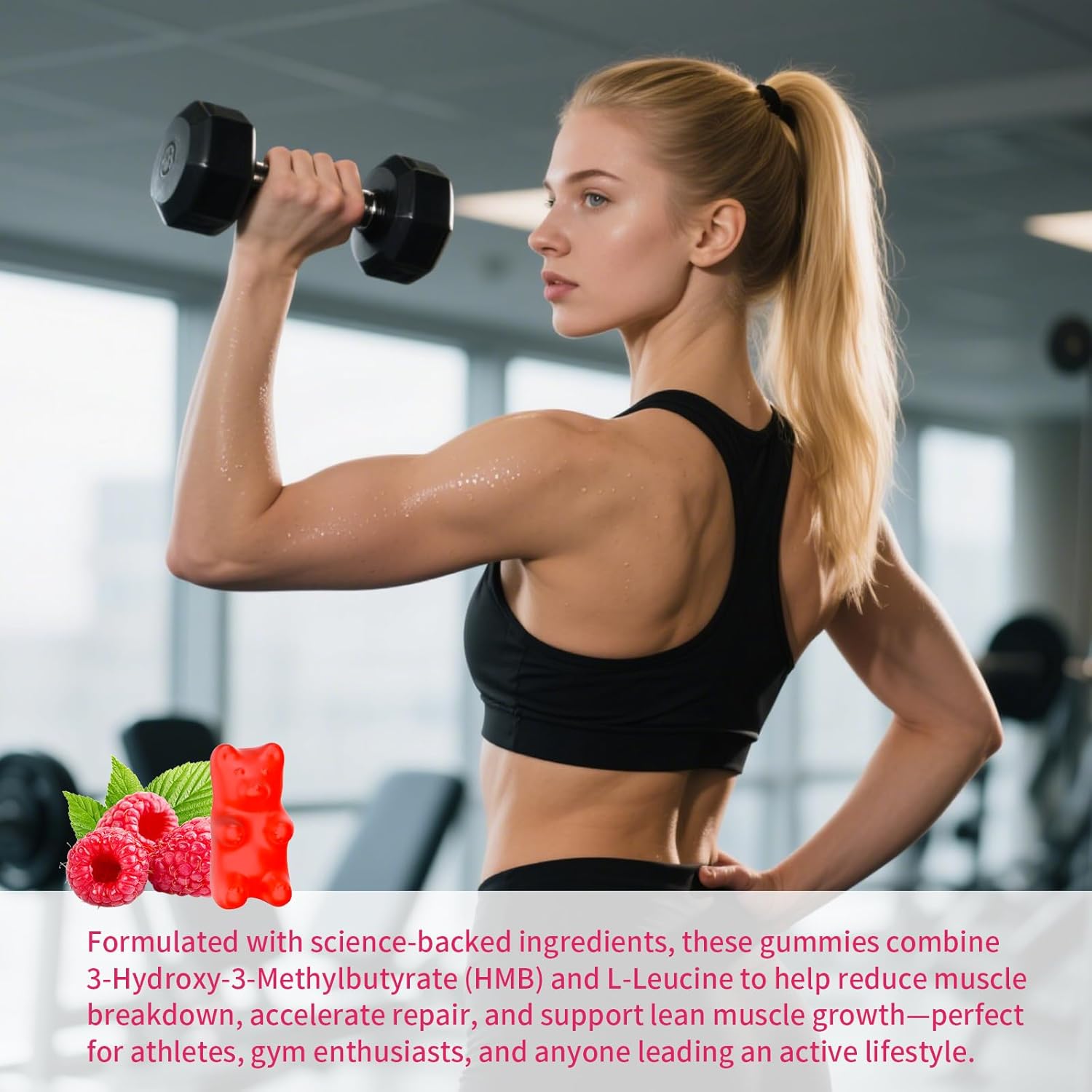 HMB and Leucine Gummies for Men & Women, 3000mg Leucine HMB Amino Acids Supplement for Muscle Growth, Muscle Relief and Workout Recovery, Sugar-Free, Raspberry Flavor, 60 Count - Image 6