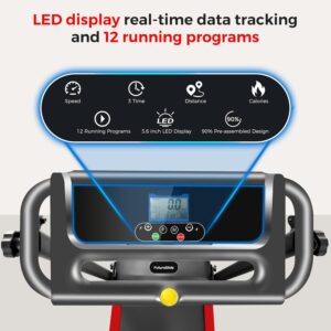 Portable Treadmill with Handle, 3.0HP Walking Pad Treadmill, Electric Compact Treadmills,Treadmills for Home Small Space with 12 Preset Programs, Walking Pad with Handle,300 LBS Capacity(Black Red)