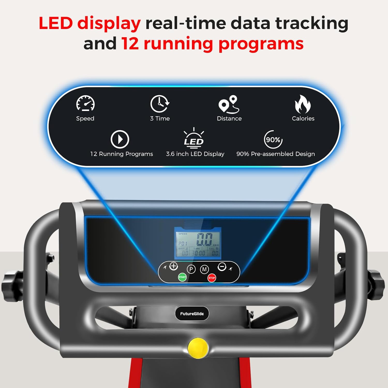 Portable Treadmill with Handle, 3.0HP Walking Pad Treadmill, Electric Compact Treadmills,Treadmills for Home Small Space with 12 Preset Programs, Walking Pad with Handle,300 LBS Capacity(Black Red) - Image 2