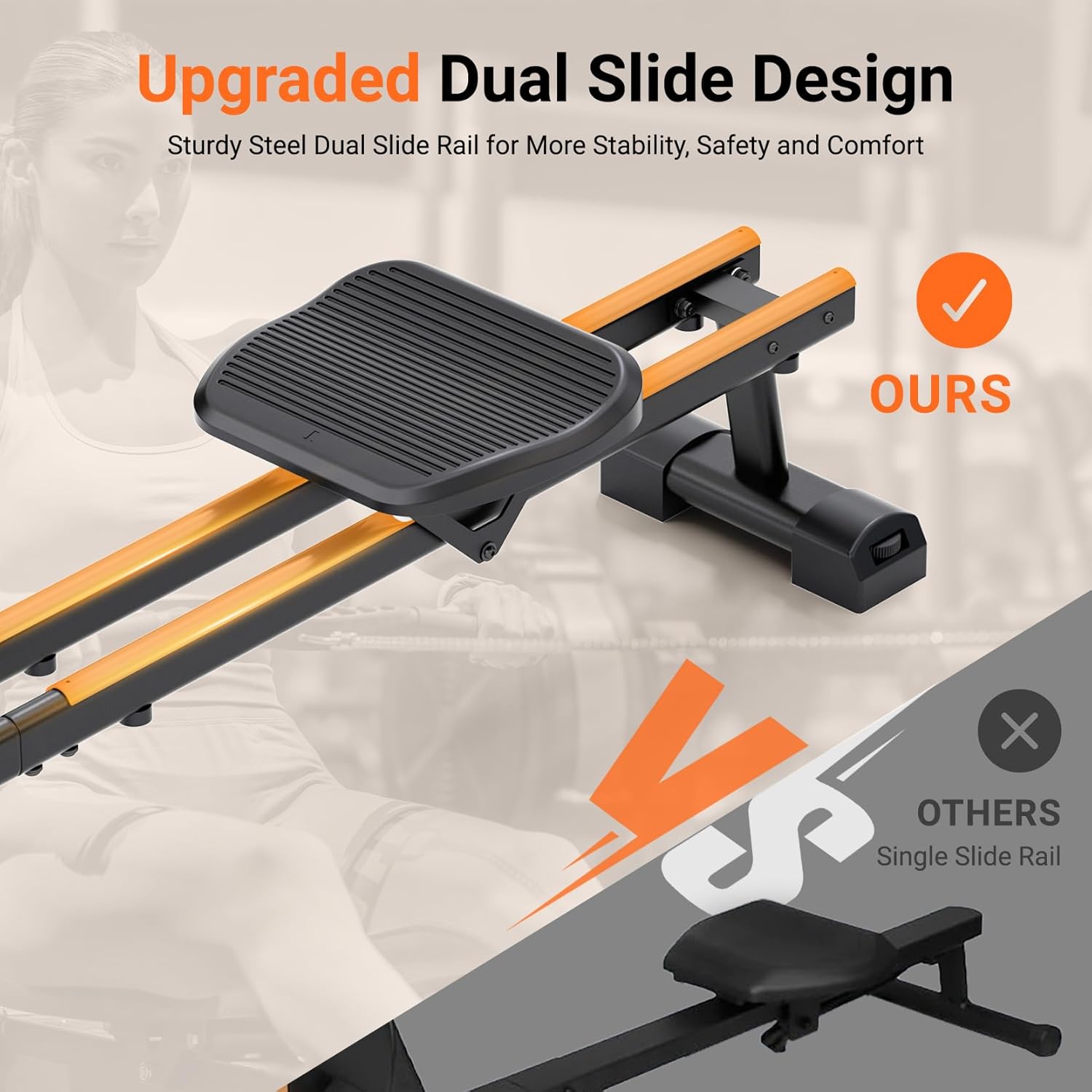 Dripex Rowing Machines for Home Use, Rowing Machine Max 350 LBS, Magnetic Rower with 16 Levels of Workout Resistance, Dual Slide Rail, Bluetooth App Supported, LCD Monitor,Row Machine for Gym Exercise - Image 3