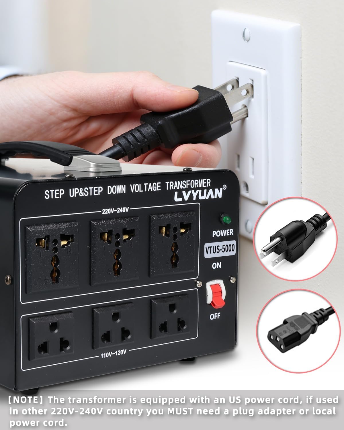 LVYUAN 5000 Watt Voltage Converter Transformer Heavy Duty Step Up/Down AC 110V/120V/220V/240V Power Converter with 3 US Outlets, 3 Universal Outlets, Resettable Circuit Breaker Protection - Image 5