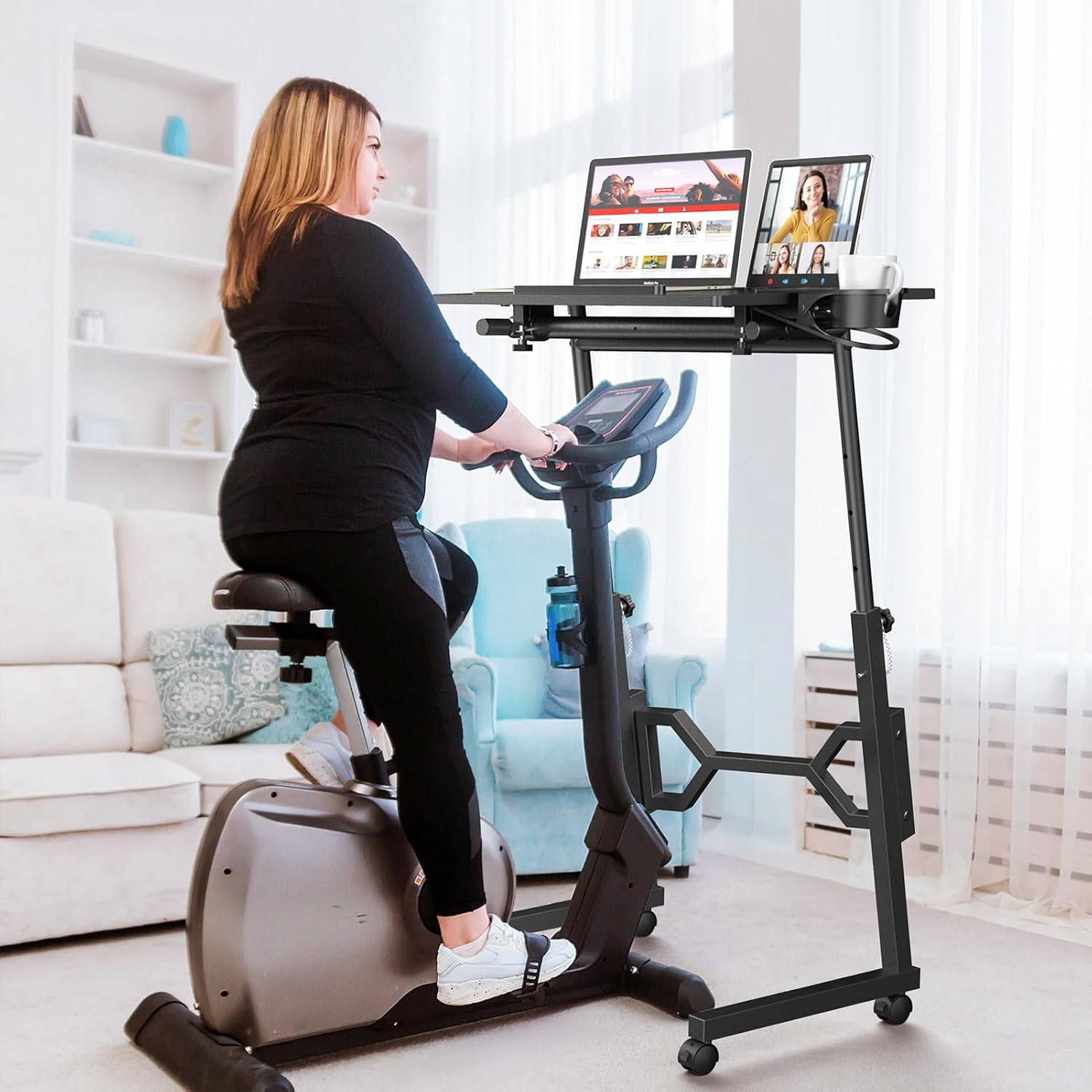 Small Standing Desk with Wheels, Portable Treadmill Desk, Rolling Desk Adjustable Height for Laptop, Mobile Standing Table for Walking Pad, Bedside Table - Image 2