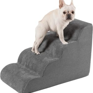 Pet Stairs for High Beds Small & Large Dogs & Cats – High-Density Foam Steps with Removable, Machine-Washable Cover – Lightweight, Portable Dog and Cat Staircase for Beds, Couches, and Sofas, 4 Tier