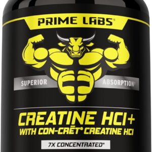 Prime Labs Creatine HCl Capsules – with CON-CRĒT®, Rhodiola Root Extract, & L-Theanine – Muscle Support, Endurance, Cognitive Function – for Men & Women – 60 Pills