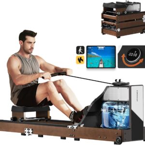 Magnetic/Water Row Machine for Home Rower 331LB Weight Capacity, Folding Rowing Machine with LED Monitor, App Supported, Tablet Holder, Comfortable Seat, Trifold Home Rowing Machine