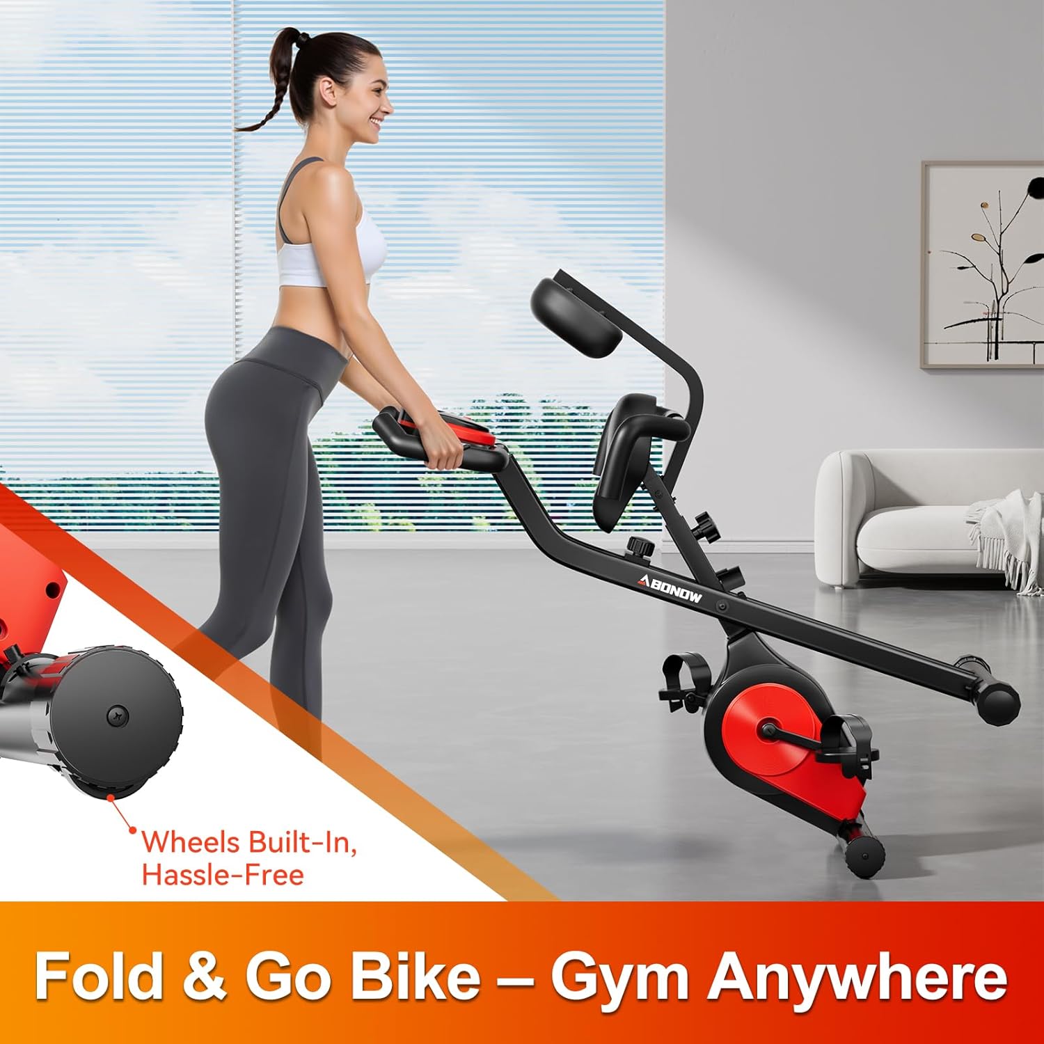 Foldable Exercise Bike, Low Noise Stationary Bikes for Home, Compact Indoor Cycling Bike with Adjustable Magnetic Resistance, 300lbs Capacity 6.6lbs Flywheel Workout Bike - Image 5