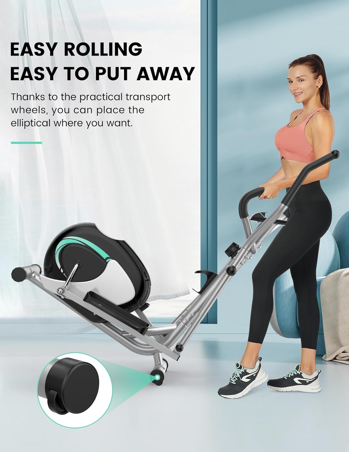 THERUN Elliptical Machine for Home, Magnetic Hyper-Quiet Compact Elliptical Exercise Machine w/ 8 Levels Adjustable Resistance, 6KG Flywheel, Pulse Sensor, LCD Monitor, Bottle Holder - Image 6