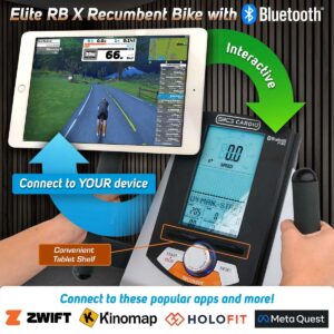 Elite RB X Recumbent Exercise Bike – FreeSync FTMS Bluetooth Smart App Connectivity – Compact 49″ (L) – Oversized Soft 4-Way Adj. Seat – 350 lb Cap. – Low Step-Thru Design – Commercial Grade
