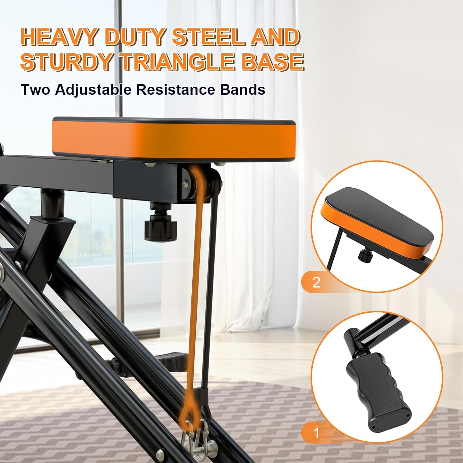 Squat Machine, Ab Workout Equipment, 265lbs Loading Capacity Rowing Machines for Home Foldable with Adjustable Resistance Bands and Display - Image 5