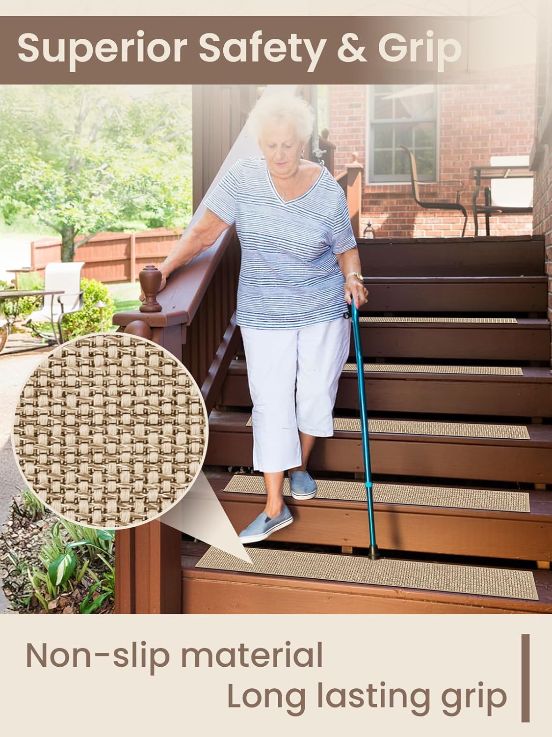 Stair Treads for Wooden Steps Indoor, Peel and Stick Stair Treads,Stair Runners, Non-Slip Carpet Stair Treads for Kids, Elders & Pets, Machine Washable, Reusable(15PCS,Beige) - Image 4