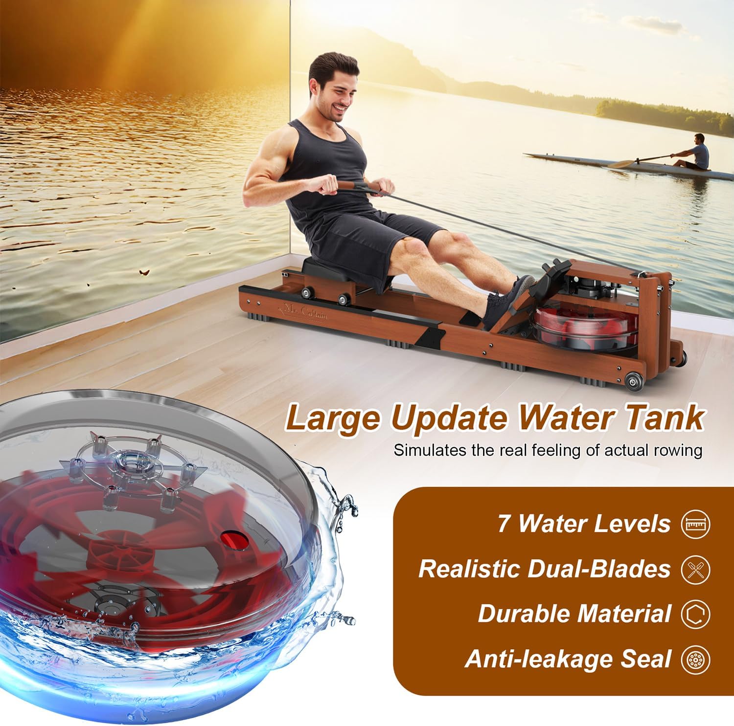 Water Rowing Machine for Home Use- Foldable Rower Machine 400LBS Weight Capacity with Dedicated Monitor & Comfortable Seat, Bluetooth APP - Image 4