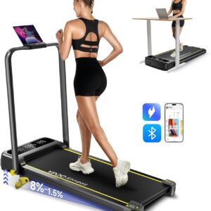 Foldable Treadmill with Incline, Walking Pad with Handle Bar 3 Level Incline, Portable Folding Treadmills for Home/Office 300 Lbs Capacity, Quiet Desk Treadmill with Remote Control & APP