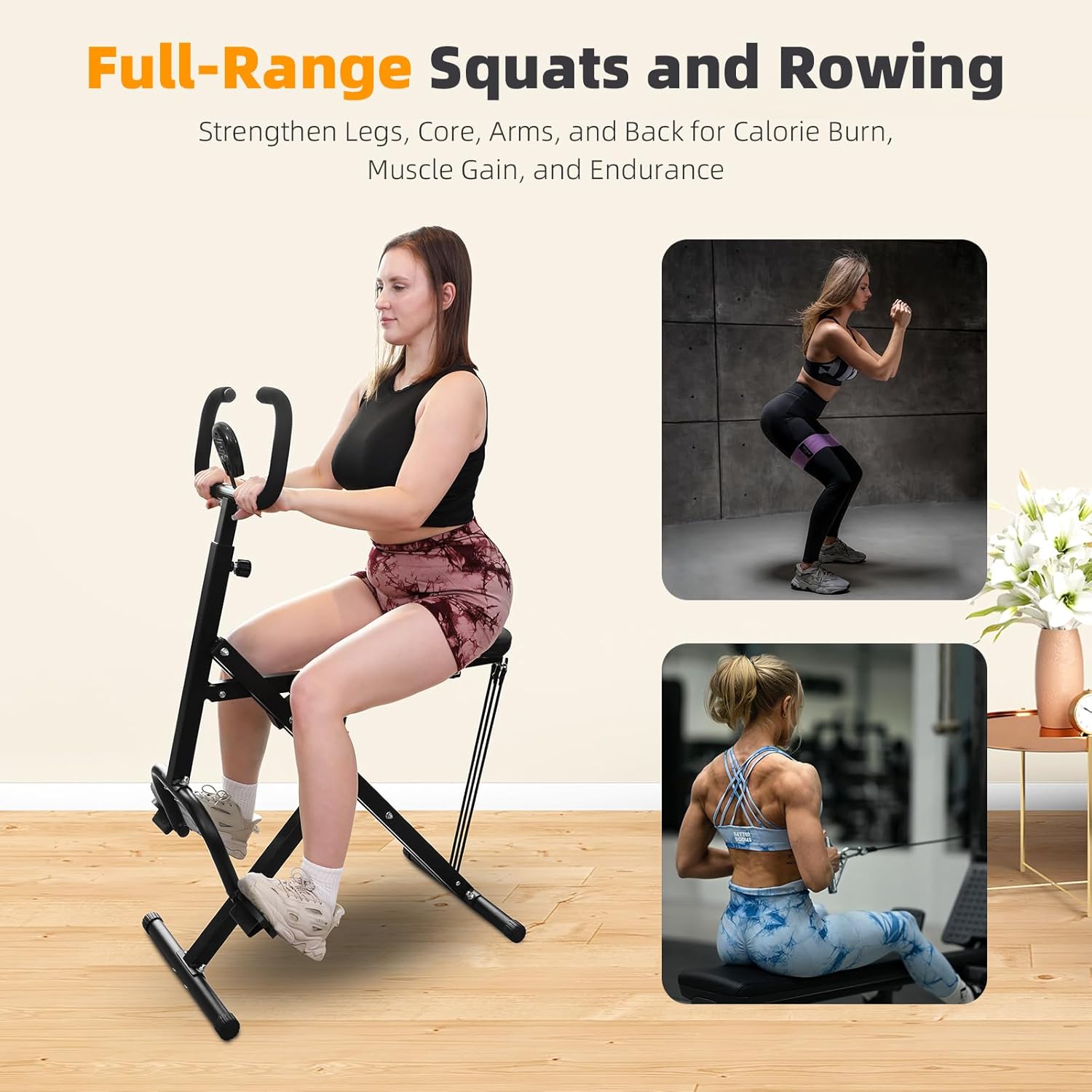 Squat Machine, Deep Squat Machine for Women, Foldable 2-in-1 Squat Rowing Machine for Home - Glute, Abs and Leg Trainer with LCD Monitor- Low Impact Home Gym for Women & Seniors - Image 7