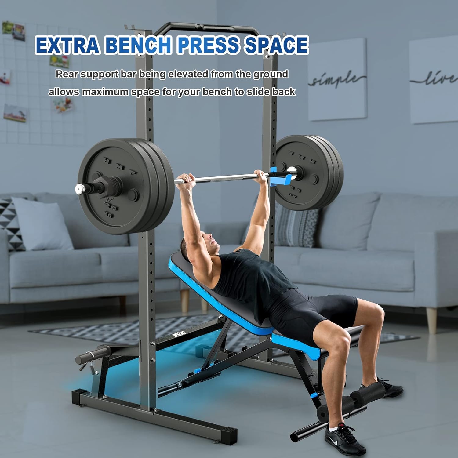 BEKING Power Rack Squat Rack Cage with Pull Up Bar,Adjustable Power Cage Exercise Squat Stand with Barbell Rack Weight Plate Storage,Strength Training Workout Station for Home Gym Fitness - Image 7