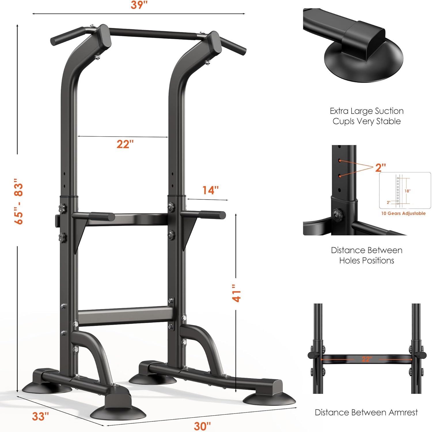SogesPower Power Tower Dip Station Pull Up Bar for Home Gym Adjustable Height Strength Training Workout Equipment,Pull Up Bar Station - Image 5