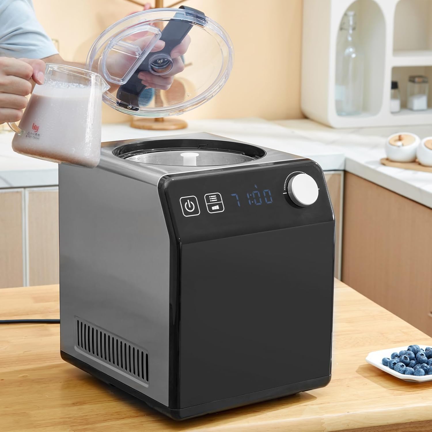 VEVOR Upright Automatic Ice Cream Maker with Built-in Compressor, 2 Quart No Pre-freezing Fruit Yogurt Machine, Stainless Steel Electric Sorbet Maker, 4 Modes Gelato Maker with Digital Display & Timer - Image 8