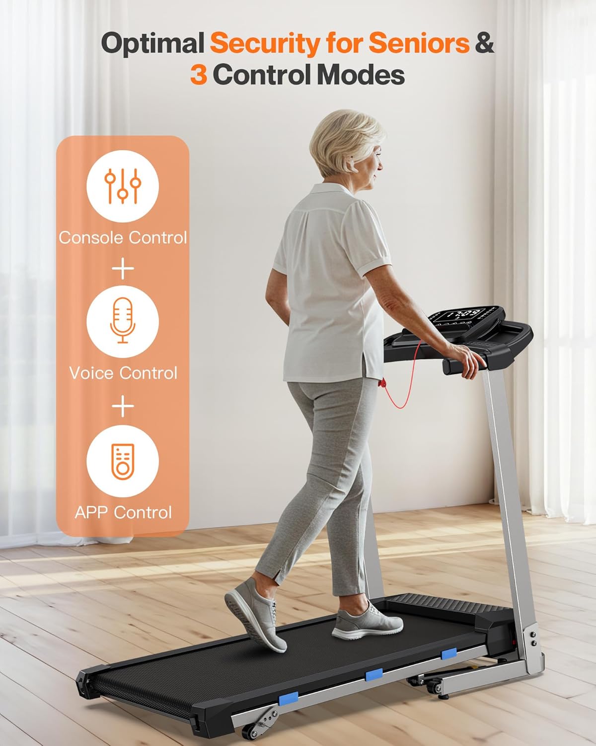 Folding Treadmill with Incline, 3.0 HP Quiet Treadmills for Home, 350 lbs Weight Capacity & 7.6 MPH, Incline Treadmill with Pulse Sensor and Bluetooth Speaker, Wide Belt, App, LED Display - Image 8