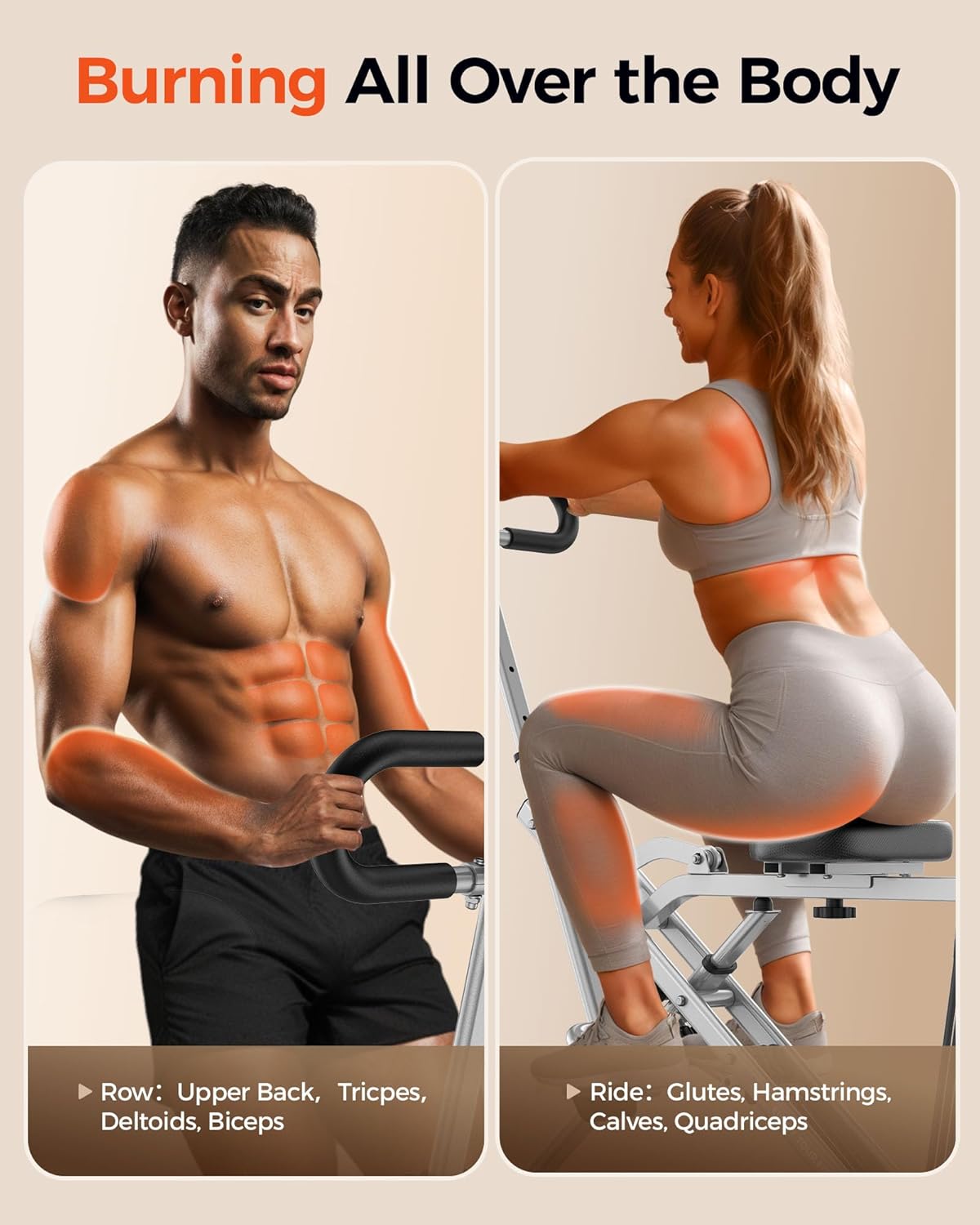 Sportsroyals Squat Machine for Home,Ride & Rowing Machine for Glutes Butt Thighs,Ab Back/Leg Press,Foldable & Easy Setup Exercise Equipment w/Adjustable Resistance,350lbs Capacity - Image 3