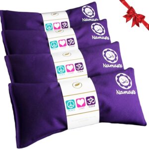 Lavender Eye Pillows – Yoga Eye Pillows Namaste Hot Cold Aromatherapy for Stress, Meditation, Spa, Relaxation Gifts – Made in USA by Happy Wraps – Set of 4 – Purple Cotton