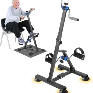 Foldable Arm and Leg Exercise Bike for Seniors – 16″ W×16″ D×38″ H Folding Pedal Exerciser with Adjustable Resistance, Knee & Foot Stroke Therapy for Adults, with Shock Absorbing Suckers, Dark Grey