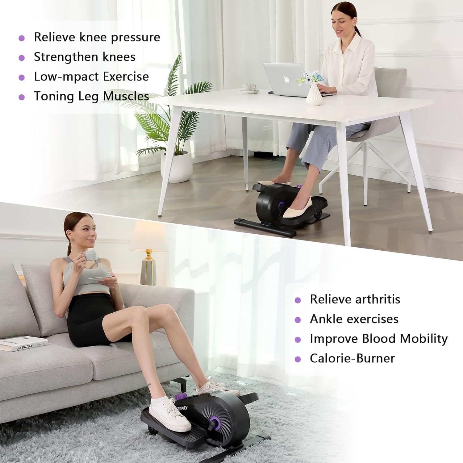FUNMILY Under Desk Elliptical, Ellipse Leg Exerciser, Standing or Seated Mini Elliptical Machines, Portable Bike Pedal Exerciser for Seniors/Adults, Leg Workout Equipment for Home/Office - Image 7