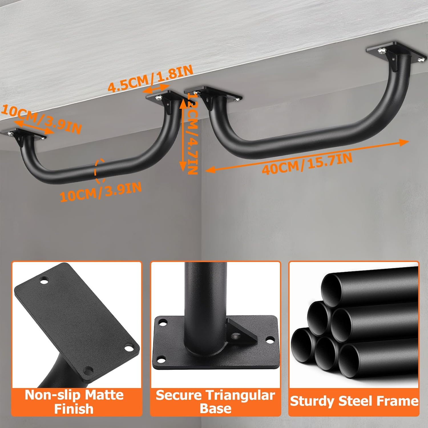 TOBWOLF 2PCS Wall Mount Doorway Pull Up Bar, Heavy Duty Strength Training Chin Up Bars, Door Frame Pull-Up Bars Ceiling Wall Mounted, Thick steel Sturdy Hanging Pull-up Bar for Home Gym Workout - Image 2