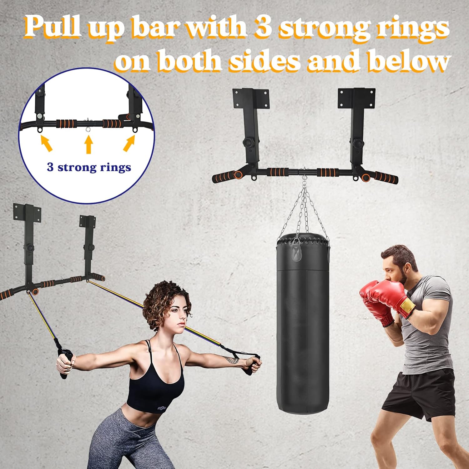BDL Wall Mounted Pull Up Bar Chin Up bar Multifunctional Dip Station for Indoor Home Gym Workout, Power Tower Set Training Equipment Fitness Dip Stand Supports to 440 Lbs - Image 3